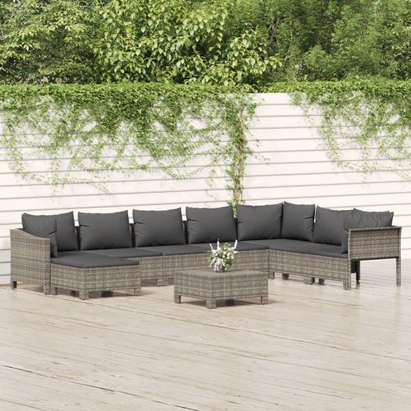 ARDEBO.de - 9-tlg. Garten-Lounge-Set mit Kissen Grau Poly Rattan