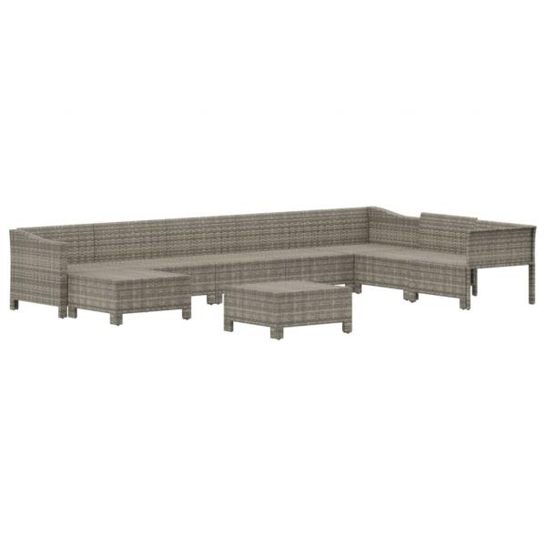 9-tlg. Garten-Lounge-Set mit Kissen Grau Poly Rattan