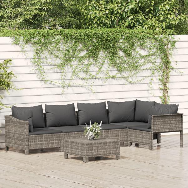 ARDEBO.de - 6-tlg. Garten-Lounge-Set mit Kissen Grau Poly Rattan