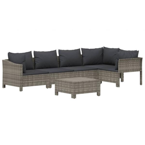 6-tlg. Garten-Lounge-Set mit Kissen Grau Poly Rattan