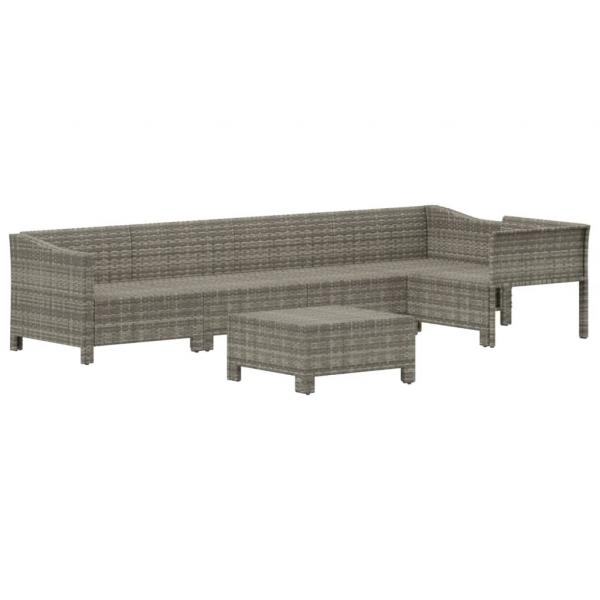 6-tlg. Garten-Lounge-Set mit Kissen Grau Poly Rattan