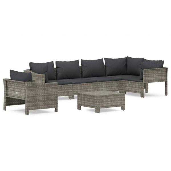 7-tlg. Garten-Lounge-Set mit Kissen Grau Poly Rattan