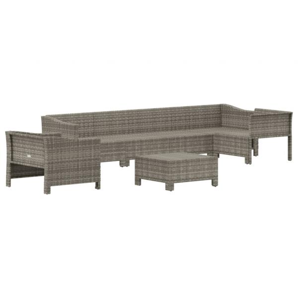 7-tlg. Garten-Lounge-Set mit Kissen Grau Poly Rattan