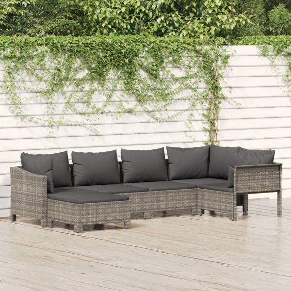ARDEBO.de - 6-tlg. Garten-Lounge-Set mit Kissen Grau Poly Rattan