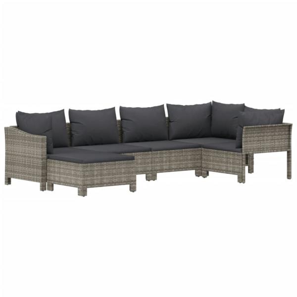 6-tlg. Garten-Lounge-Set mit Kissen Grau Poly Rattan