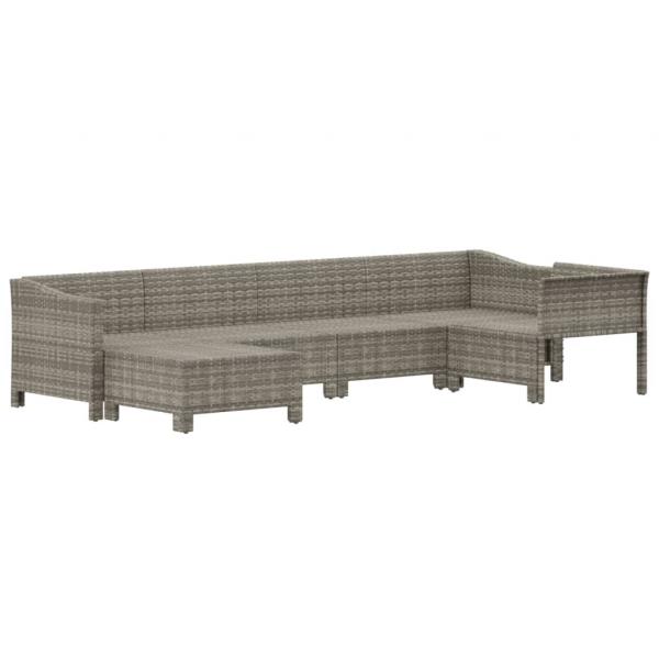 6-tlg. Garten-Lounge-Set mit Kissen Grau Poly Rattan