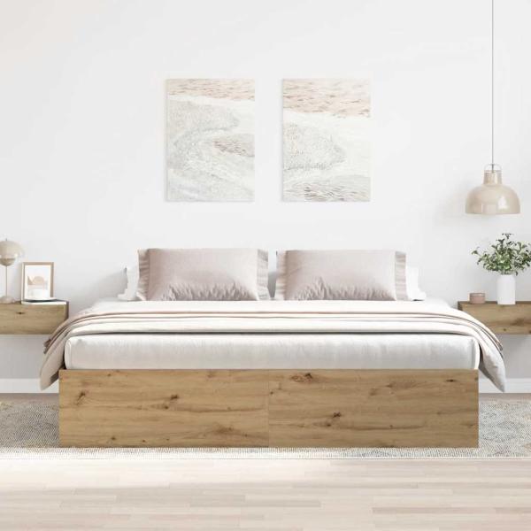 ARDEBO.de - Bettgestell ohne Matratze Artisan-Eiche 200x200cm Holzwerkstoff