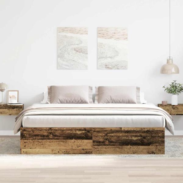 ARDEBO.de - Bettgestell ohne Matratze Altholz-Optik 200x200cm Holzwerkstoff