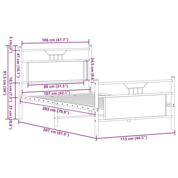 Bettgestell ohne Matratze Braun Eichen-Optik 107x203 cm