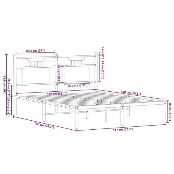 Bettgestell ohne Matratze Braun Eiche 140x190 cm Holzwerkstoff
