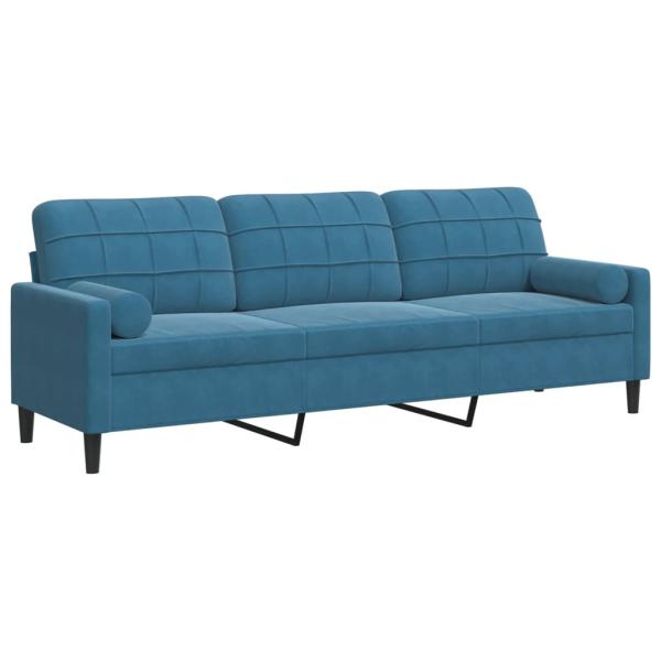 Sofa 3-Sitzer mit Zierkissen Blau 210 cm Samt