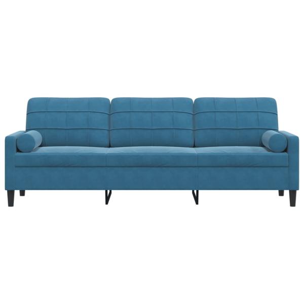 Sofa 3-Sitzer mit Zierkissen Blau 210 cm Samt