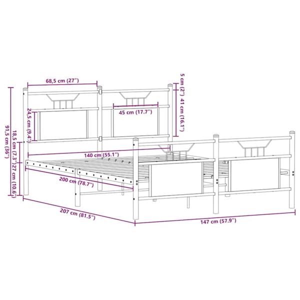 Bettgestell ohne Matratze Sonoma-Eiche 140x200 cm Holzwerkstoff