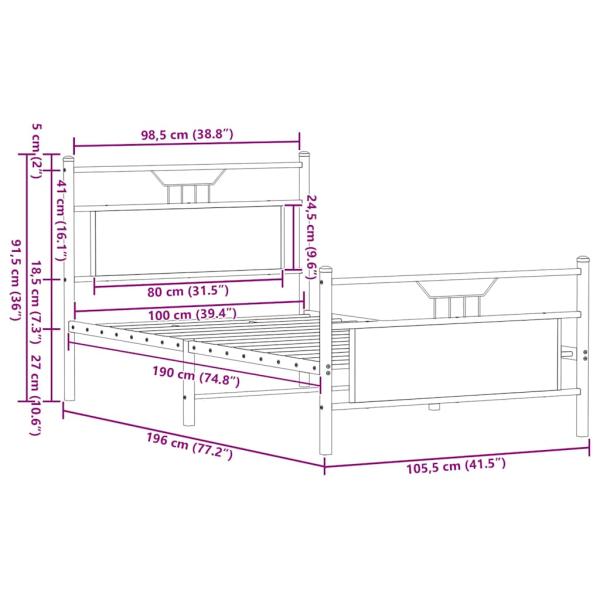 Bettgestell ohne Matratze Braun Eiche 100x190 cm Holzwerkstoff