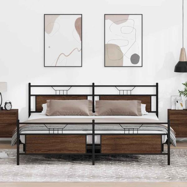 ARDEBO.de - Metallbett ohne Matratze Braun Eichen-Optik 193x203 cm