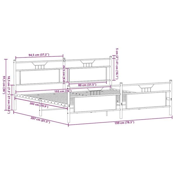 Metallbett ohne Matratze Braun Eichen-Optik 193x203 cm