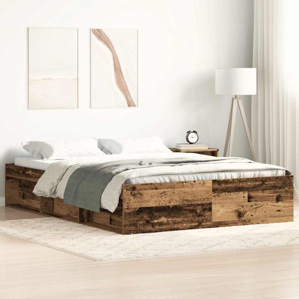 ARDEBO.de - Bettgestell ohne Matratze Altholz-Optik 120x200cm Holzwerkstoff