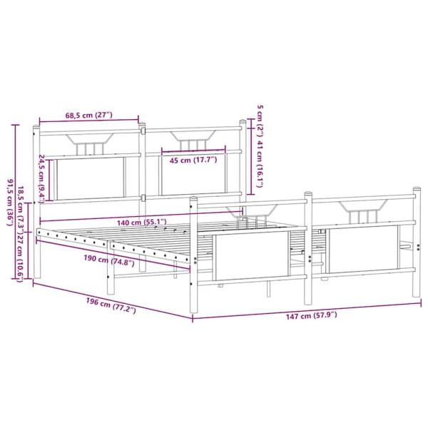 Bettgestell ohne Matratze Braun Eiche 140x190 cm Holzwerkstoff