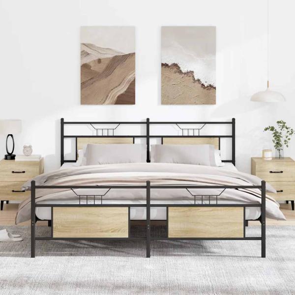 ARDEBO.de - Metallbett ohne Matratze Sonoma-Eiche 160x200 cm