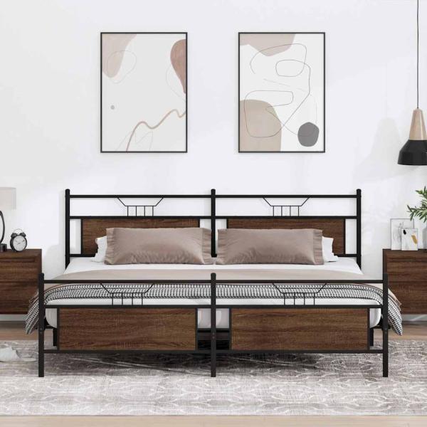 ARDEBO.de - Metallbett ohne Matratze Braun Eichen-Optik 200x200 cm
