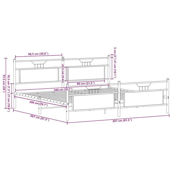 Metallbett ohne Matratze Braun Eichen-Optik 200x200 cm
