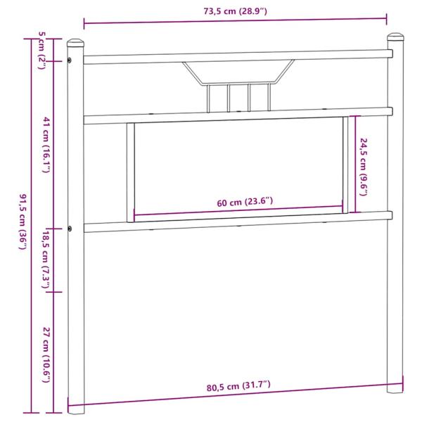 Kopfteil Braun Eichen-Optik 75 cm Holzwerkstoff und Stahl