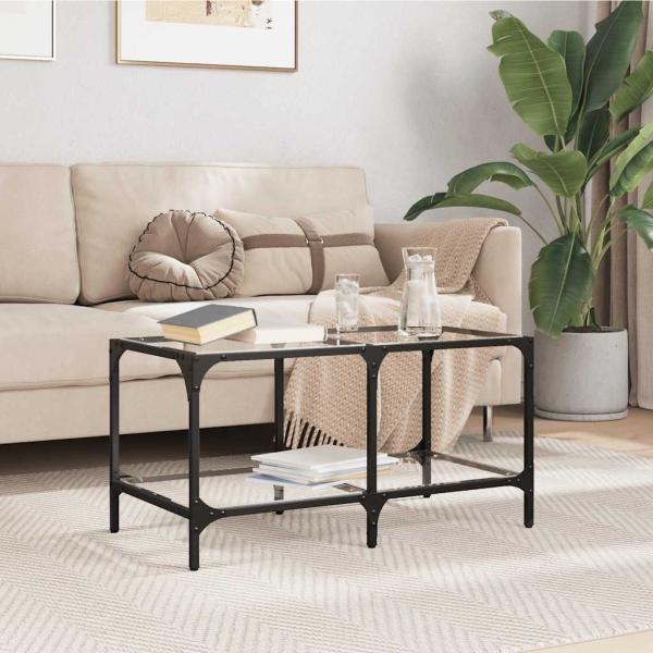 ARDEBO.de - Couchtisch mit Glasplatte Transparent 78,5x40x40 cm Stahl