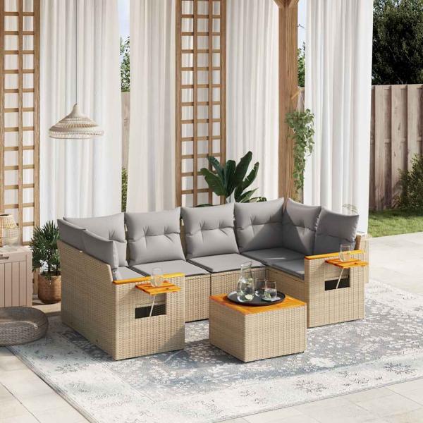 ARDEBO.de - 7-tlg. Garten-Sofagarnitur mit Kissen Beige Poly Rattan