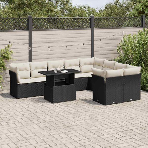 ARDEBO.de - 10-tlg. Garten-Sofagarnitur mit Kissen Schwarz Poly Rattan
