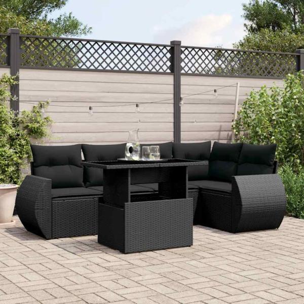 ARDEBO.de - 6-tlg. Garten-Sofagarnitur mit Kissen Schwarz Poly Rattan