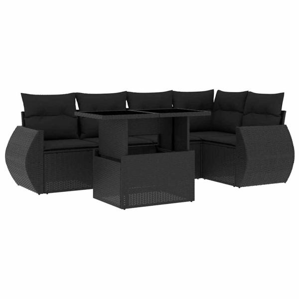 6-tlg. Garten-Sofagarnitur mit Kissen Schwarz Poly Rattan