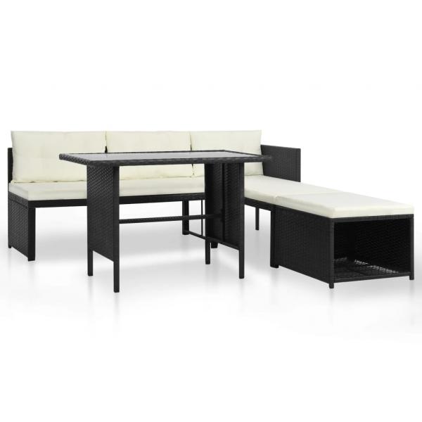 4-tlg. Garten-Lounge-Set Poly Rattan Schwarz