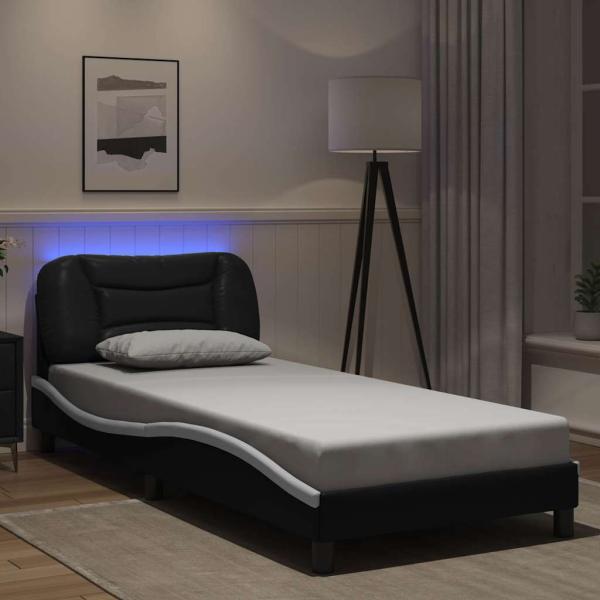 ARDEBO.de - Bettgestell mit LED Schwarz und Weiß 80x200 cm Kunstleder