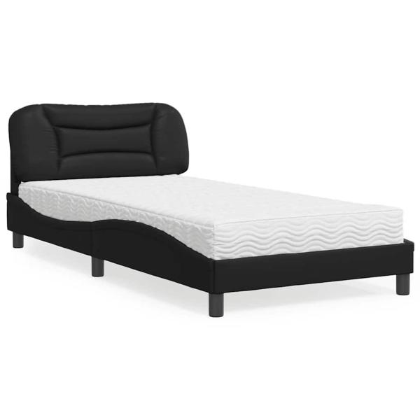 ARDEBO.de - Bett mit Matratze Schwarz 100x200 cm Kunstleder