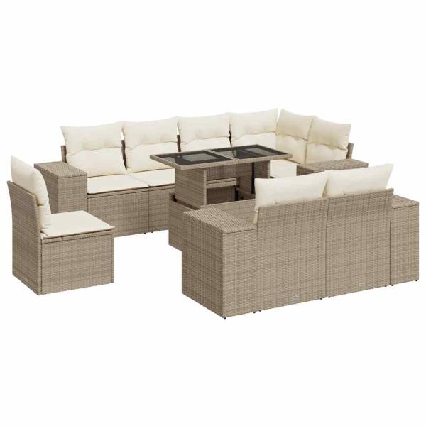 ARDEBO.de - 9-tlg. Garten-Sofagarnitur mit Kissen Beige Poly Rattan