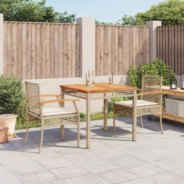 ARDEBO.de - 3-tlg. Garten-Essgruppe mit Kissen Beige Poly Rattan