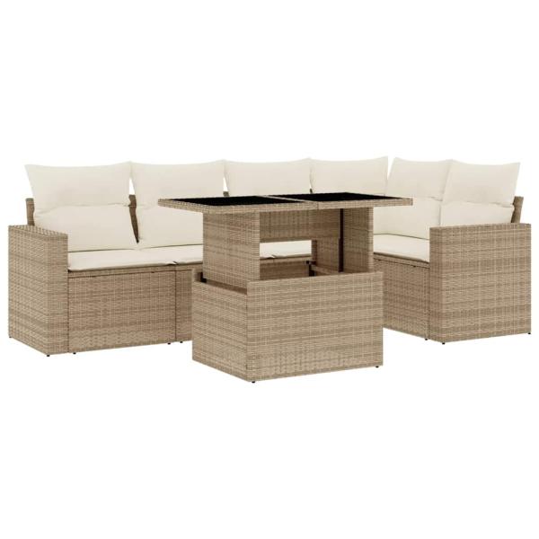 6-tlg. Garten-Sofagarnitur mit Kissen Beige Poly Rattan