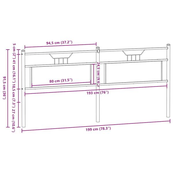 Kopfteil Braun Eichen-Optik 193 cm Holzwerkstoff und Stahl