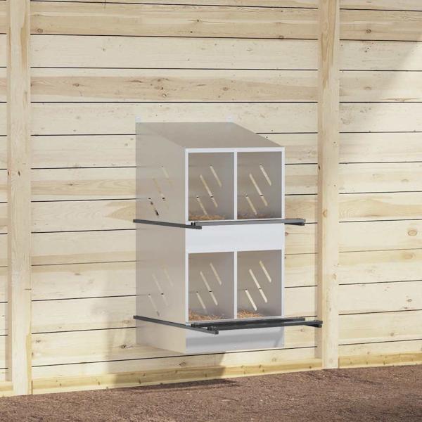 ARDEBO.de - Hühner-Nistkasten mit 4 Fächern Verzinktes Silber Metall