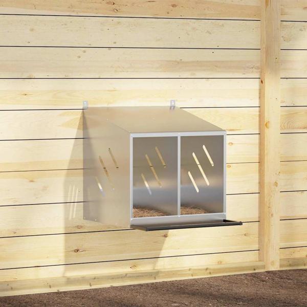 ARDEBO.de - Hühner-Nistkasten mit 2 Fächern Verzinktes Silber Metall