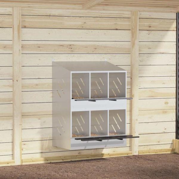 ARDEBO.de - Hühner-Nistkasten mit 6 Fächern Verzinktes Silber Metall