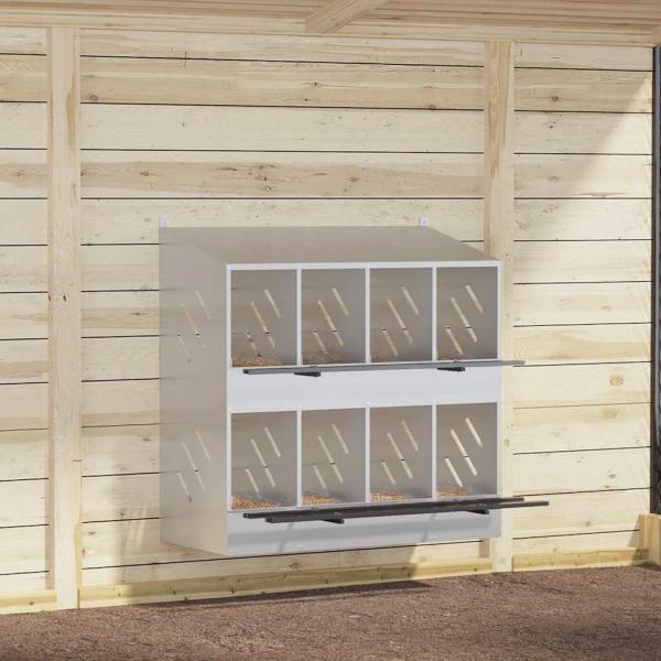 ARDEBO.de - Hühner-Nistkasten mit 8 Fächern Verzinktes Silber Metall