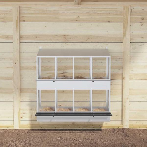 Hühner-Nistkasten mit 8 Fächern Verzinktes Silber Metall