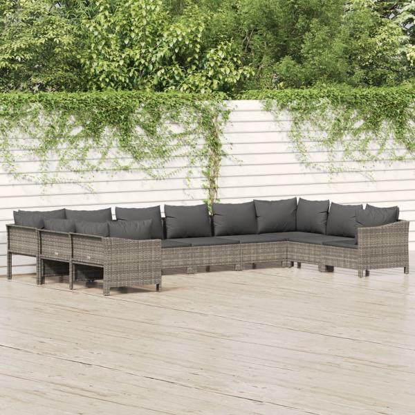 ARDEBO.de - 10-tlg. Garten-Lounge-Set mit Kissen Grau Poly Rattan