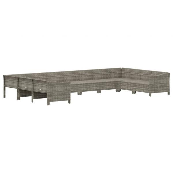 10-tlg. Garten-Lounge-Set mit Kissen Grau Poly Rattan