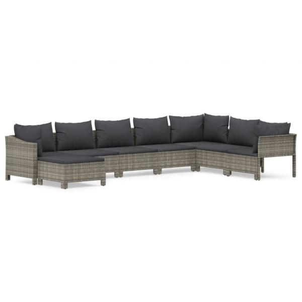 8-tlg. Garten-Lounge-Set mit Kissen Grau Poly Rattan