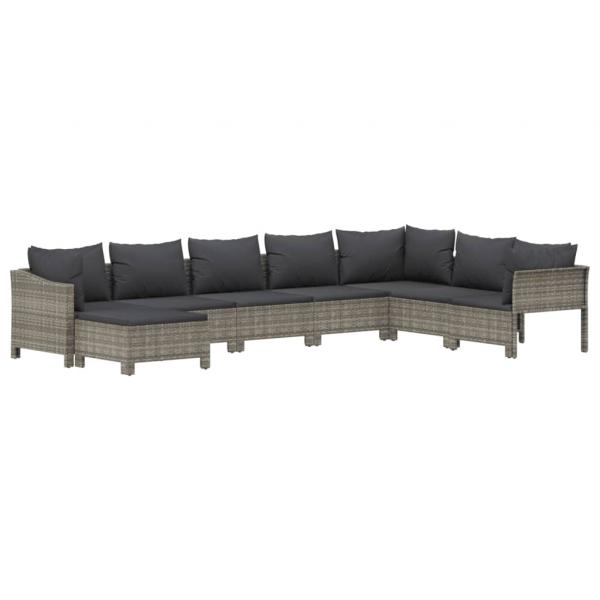 8-tlg. Garten-Lounge-Set mit Kissen Grau Poly Rattan