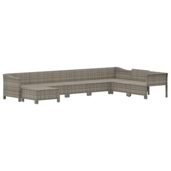 8-tlg. Garten-Lounge-Set mit Kissen Grau Poly Rattan