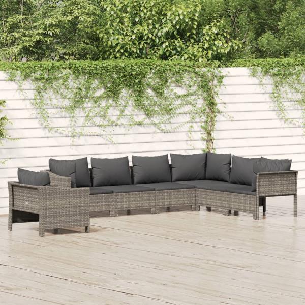 ARDEBO.de - 7-tlg. Garten-Lounge-Set mit Kissen Grau Poly Rattan