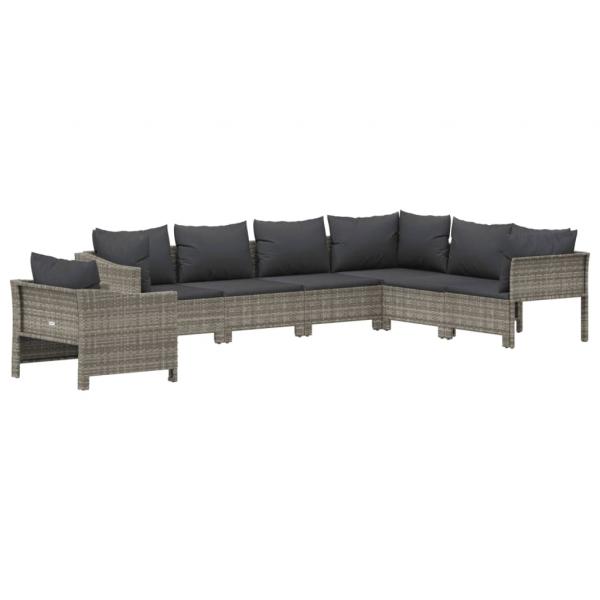 7-tlg. Garten-Lounge-Set mit Kissen Grau Poly Rattan
